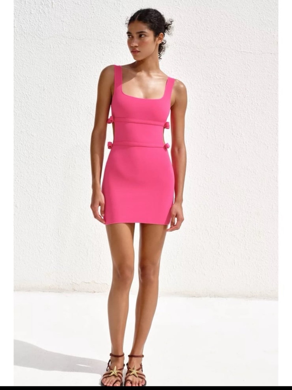ZARA Pink Stretch Tie Bow Dress